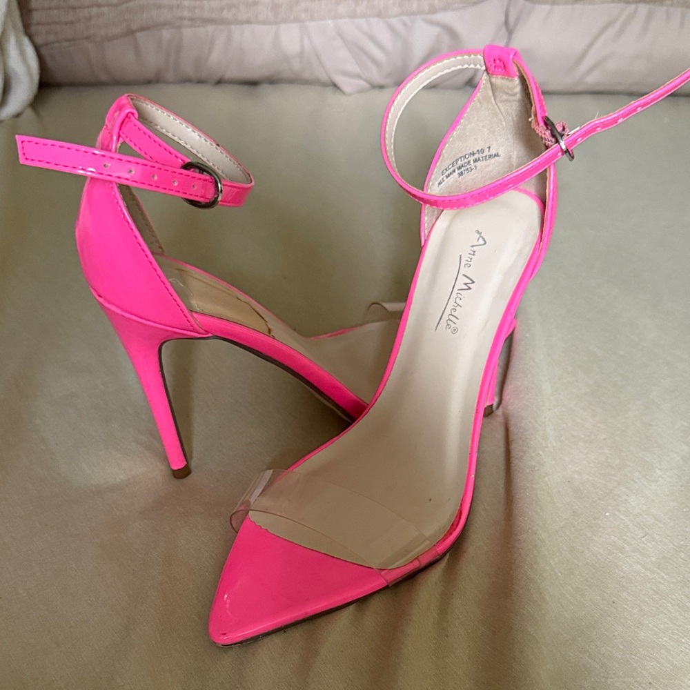 Anne Michelle Neon Pink Ankle Strap Heels